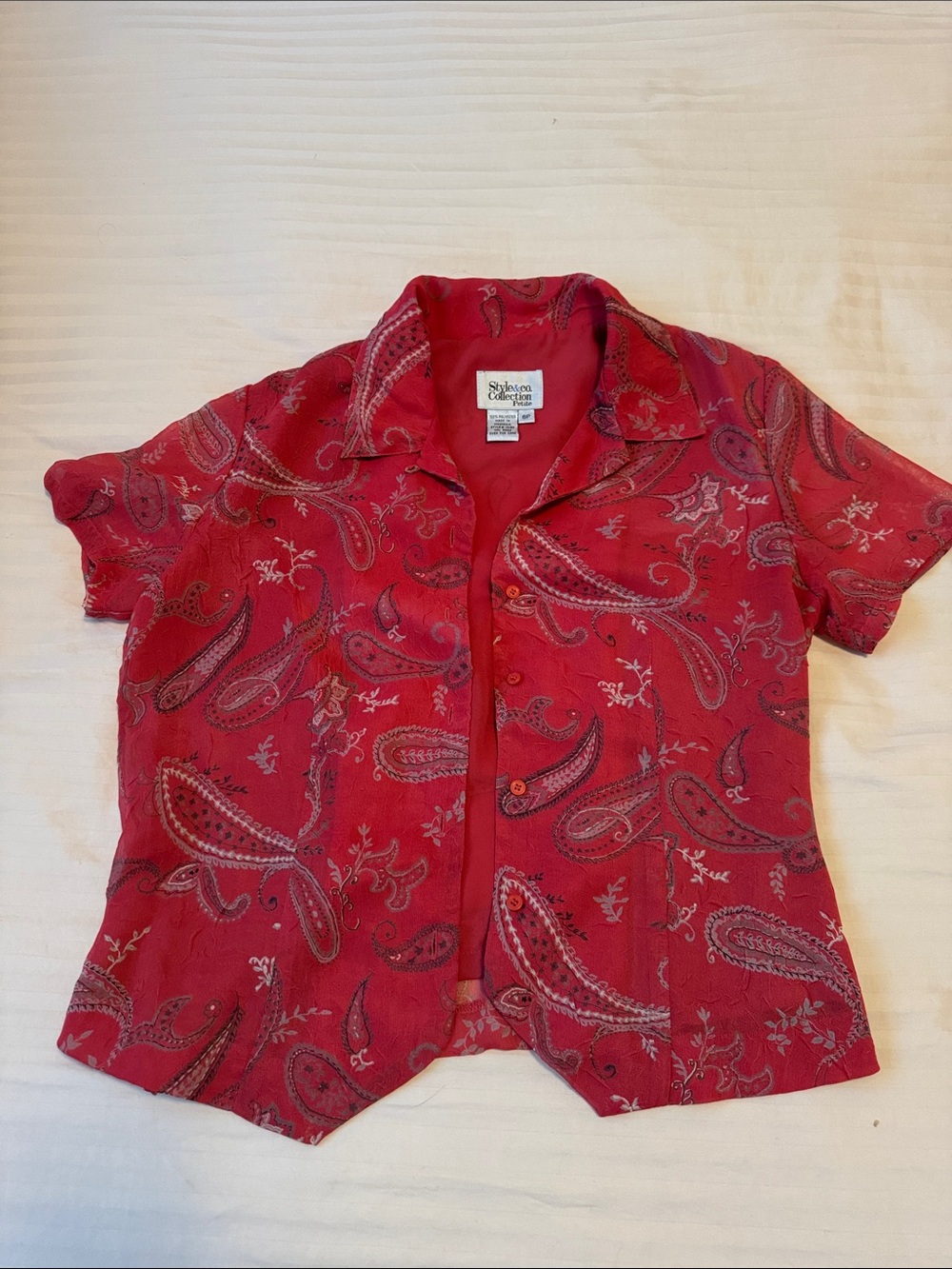 Style & Co. Red Paisley Short Sleeve Button-Front Shirt